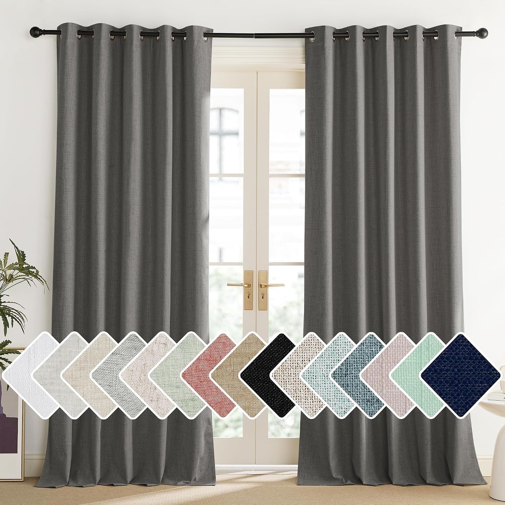 image:imageNICETOWN Grizzle Gray Vintage Linen 100 Blackout Curtains for Living Room Thermal Insulated Curtains 84 Long Noise Reducing Window Treatment Drapes for Dining Room 62 Wide Per Panel Set of 2