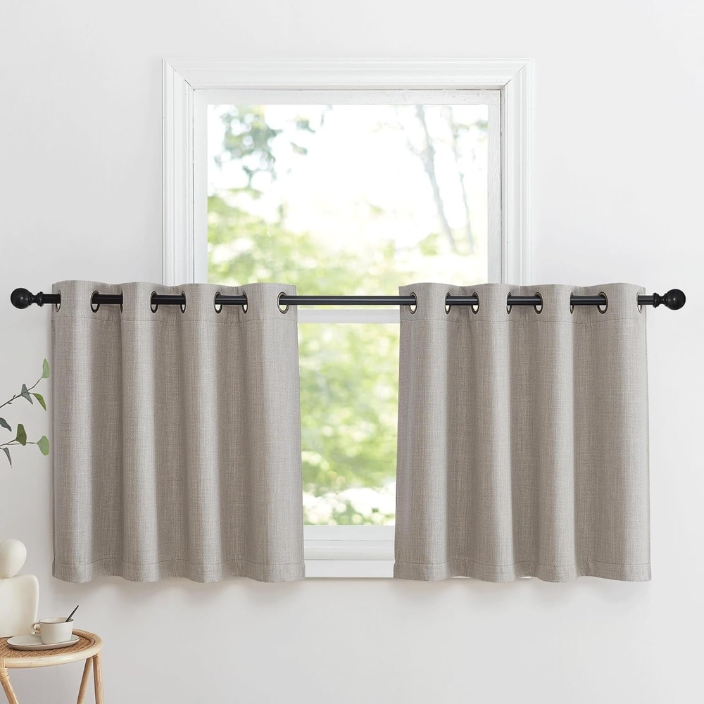 image:imageNICETOWN Linen Curtain Valances for Living Room 30 inch Length 2 Panels Grommet Top Light Blocking Room Darkening Curtains Thermal Insulated Window Tiers for Barhtoom Window Angora W50 x L30