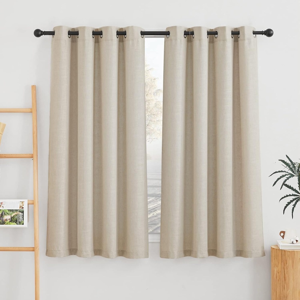 image:imageNICETOWN Linen Textured Semi Sheer Bedroom Curtains Grommet Top Casual Thick Semitransparent Flax Sheer Window Treatment Privacy for Living Room Camel W52 x L72 Sold by 2 PanelsTaupe