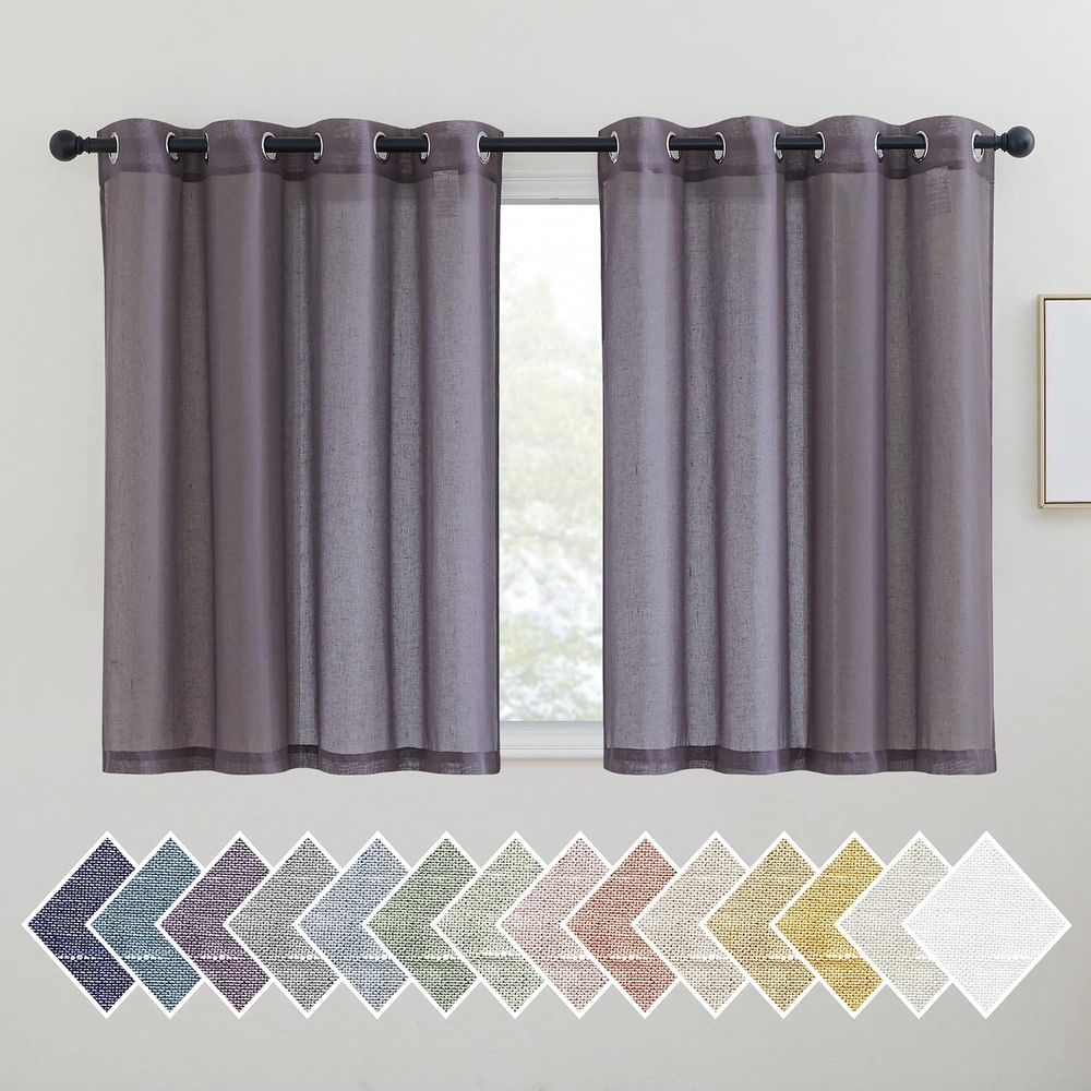 image:imageNICETOWN Linen Textured Semi Sheer Bedroom Curtains Grommet Top Casual Thick Semitransparent Flax Sheer Window Treatment Privacy for Living Room Camel W52 x L72 Sold by 2 PanelsPurple Brown
