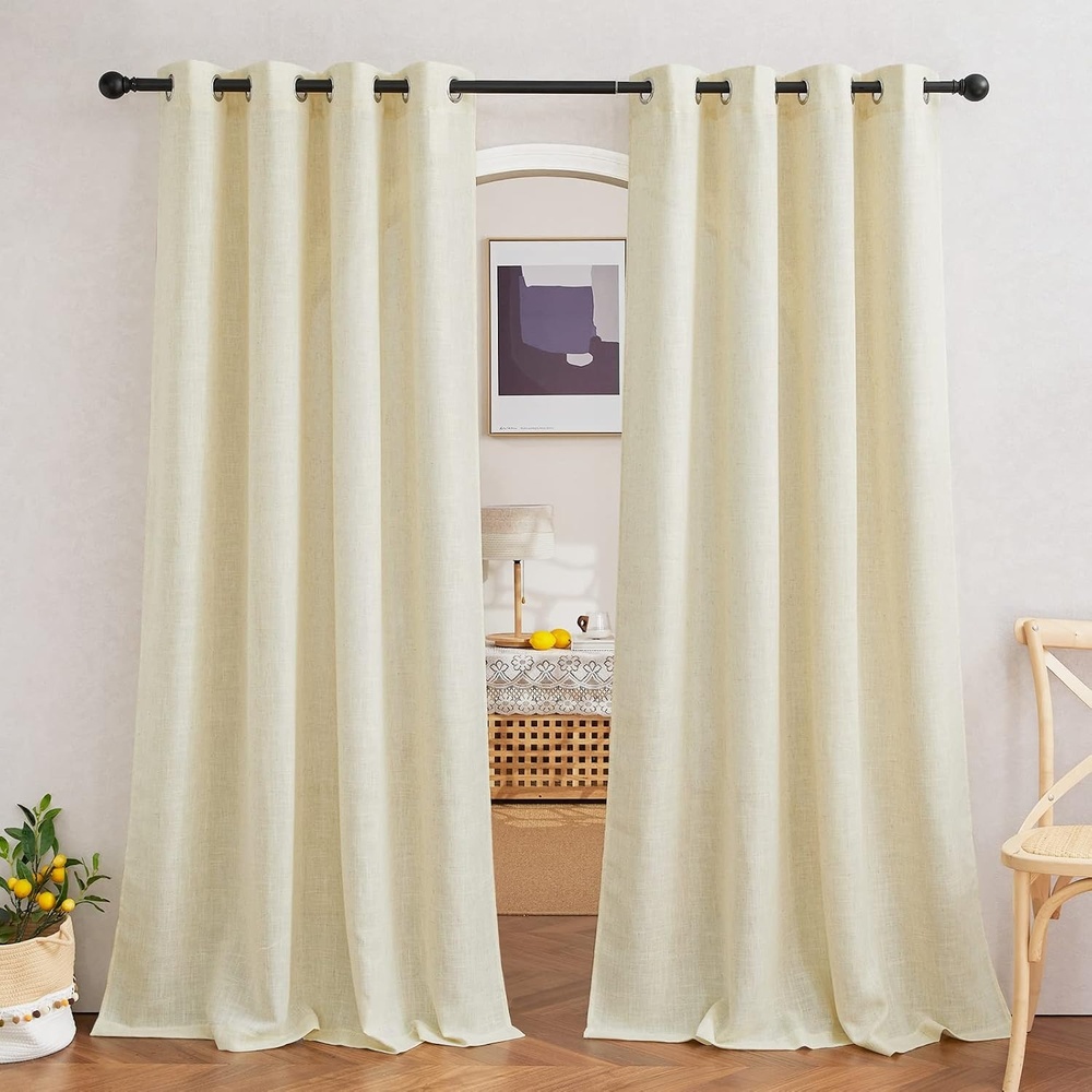 image:imageNICETOWN Linen Textured Semi Sheer Bedroom Curtains Grommet Top Casual Thick Semitransparent Flax Sheer Window Treatment Privacy for Living Room Camel W52 x L72 Sold by 2 PanelsLinen Butter