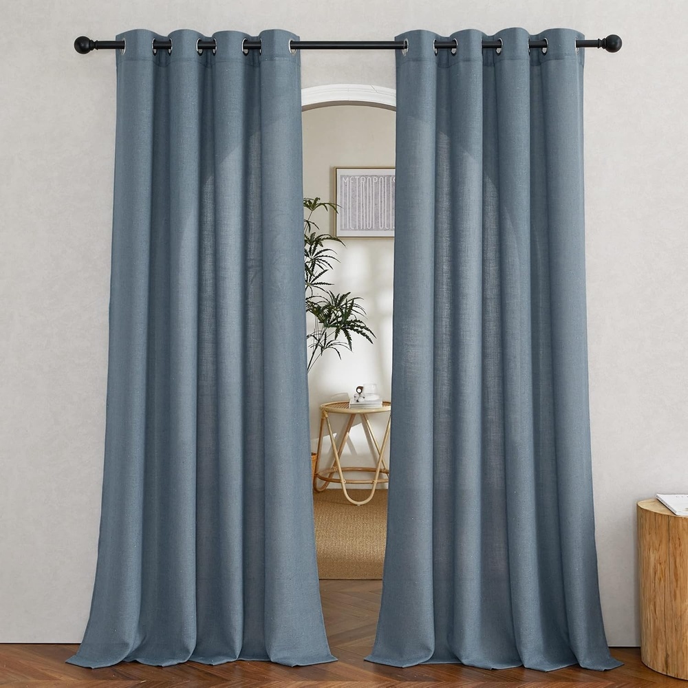 image:imageNICETOWN Linen Textured Semi Sheer Bedroom Curtains Grommet Top Casual Thick Semitransparent Flax Sheer Window Treatment Privacy for Living Room Camel W52 x L72 Sold by 2 PanelsLinen Stone Blue