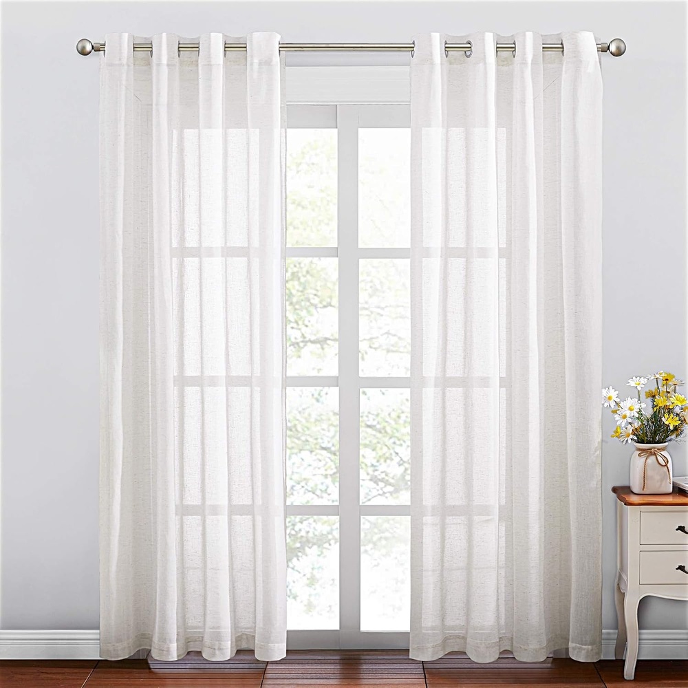image:imageNICETOWN Linen Textured Semi Sheer Bedroom Curtains Grommet Top Casual Thick Semitransparent Flax Sheer Window Treatment Privacy for Living Room Camel W52 x L72 Sold by 2 PanelsOff White