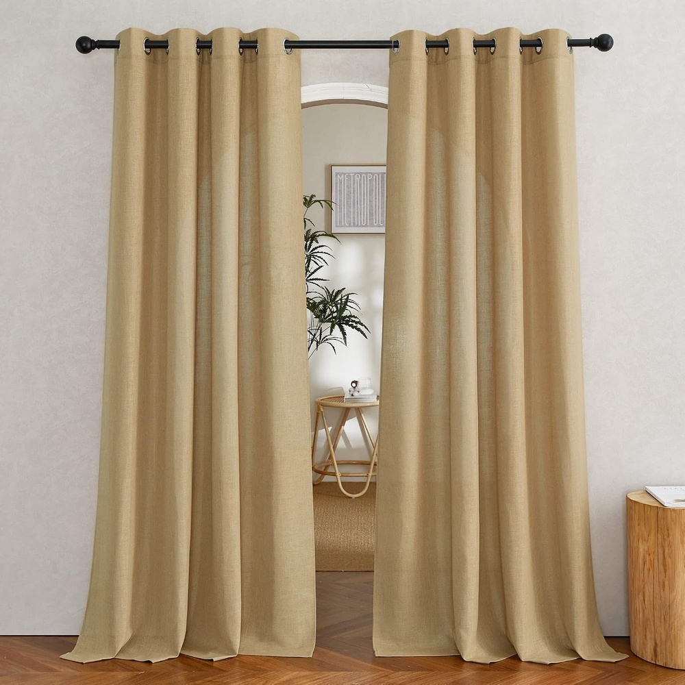 image:imageNICETOWN Linen Textured Semi Sheer Bedroom Curtains Grommet Top Casual Thick Semitransparent Flax Sheer Window Treatment Privacy for Living Room Camel W52 x L72 Sold by 2 PanelsLinen Brown