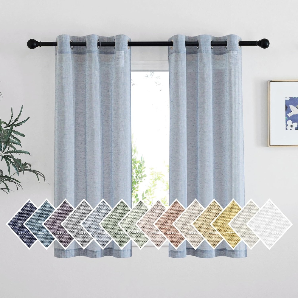 image:imageNICETOWN Linen Textured Semi Sheer Bedroom Curtains Grommet Top Casual Thick Semitransparent Flax Sheer Window Treatment Privacy for Living Room Camel W52 x L72 Sold by 2 PanelsSea Mist