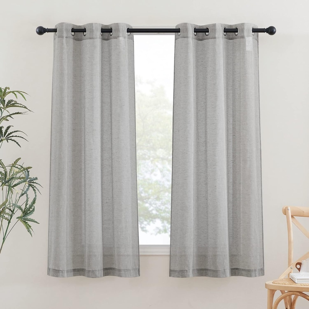 image:imageNICETOWN Linen Textured Semi Sheer Bedroom Curtains Grommet Top Casual Thick Semitransparent Flax Sheer Window Treatment Privacy for Living Room Camel W52 x L72 Sold by 2 PanelsGrey