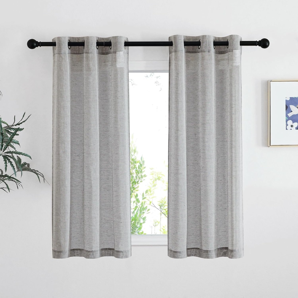 image:imageNICETOWN Linen Textured Semi Sheer Bedroom Curtains Grommet Top Casual Thick Semitransparent Flax Sheer Window Treatment Privacy for Living Room Camel W52 x L72 Sold by 2 PanelsCharcoal Grey