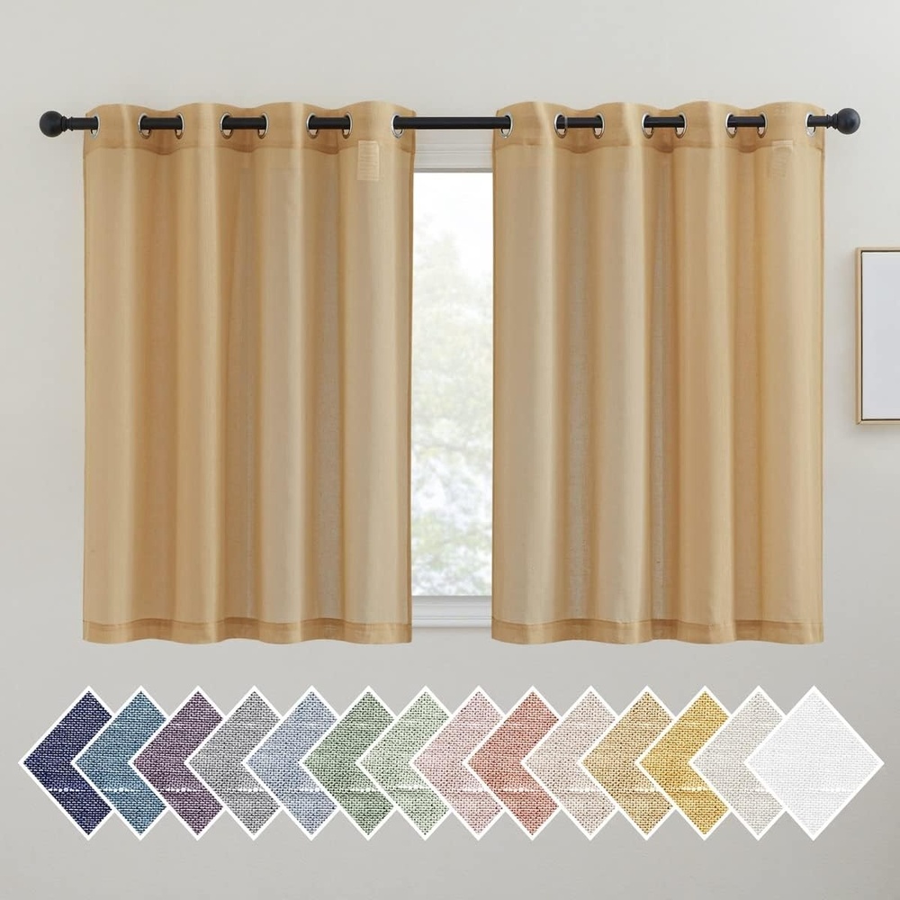 image:imageNICETOWN Linen Textured Semi Sheer Bedroom Curtains Grommet Top Casual Thick Semitransparent Flax Sheer Window Treatment Privacy for Living Room Camel W52 x L72 Sold by 2 PanelsDesert Yellow