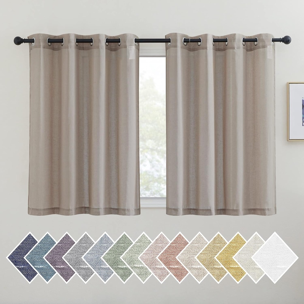 image:imageNICETOWN Linen Textured Semi Sheer Bedroom Curtains Grommet Top Casual Thick Semitransparent Flax Sheer Window Treatment Privacy for Living Room Camel W52 x L72 Sold by 2 PanelsBurlap