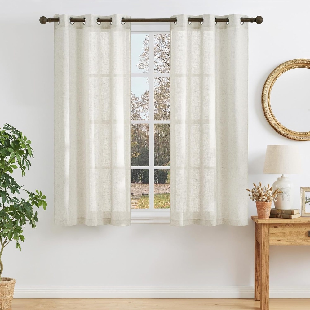 image:imageNICETOWN Linen Textured Semi Sheer Bedroom Curtains Grommet Top Casual Thick Semitransparent Flax Sheer Window Treatment Privacy for Living Room Camel W52 x L72 Sold by 2 PanelsLinen