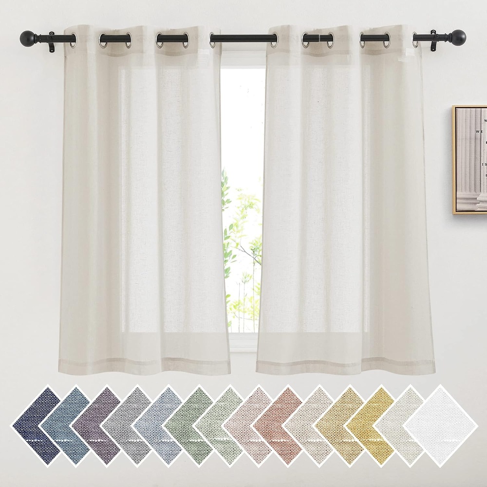 image:imageNICETOWN Linen Textured Semi Sheer Bedroom Curtains Grommet Top Casual Thick Semitransparent Flax Sheer Window Treatment Privacy for Living Room Camel W52 x L72 Sold by 2 PanelsNatural