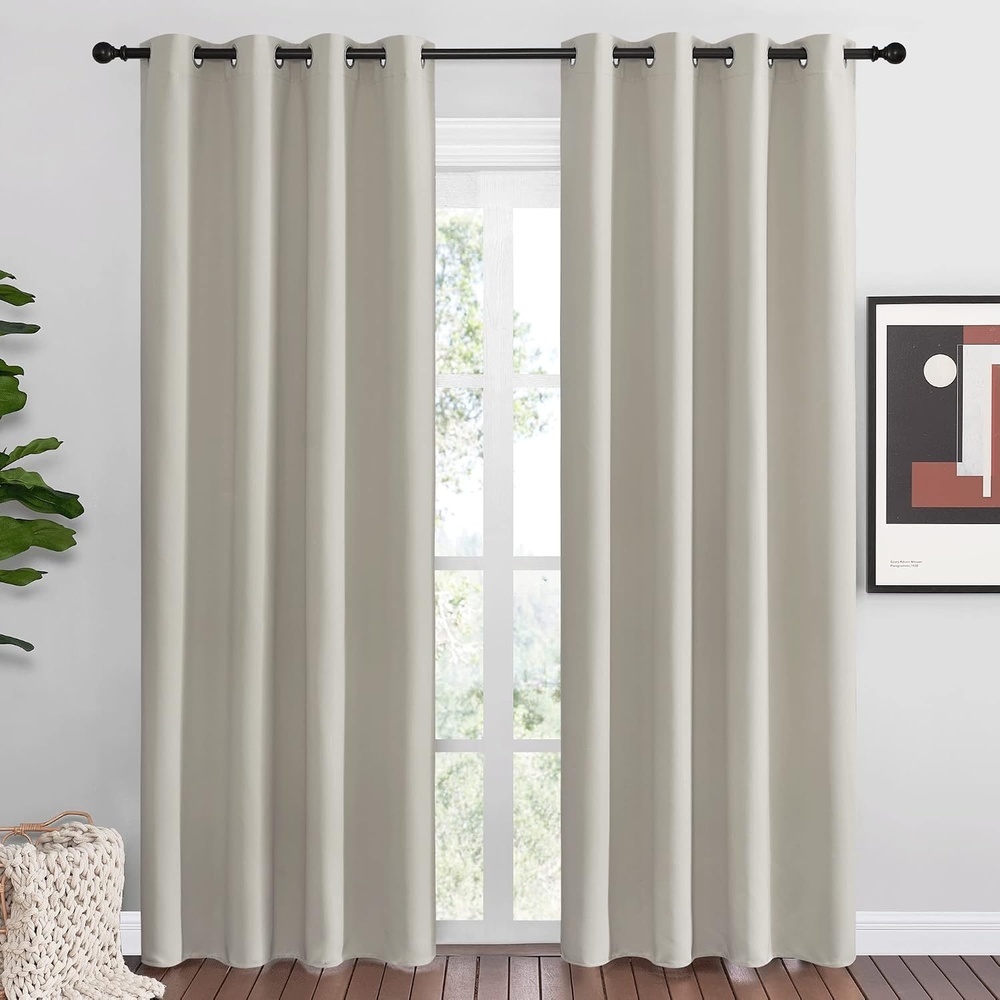 image:imageNICETOWN Natural Room Darkening Curtains for Bedroom 55 w x 86 L 2 Panels