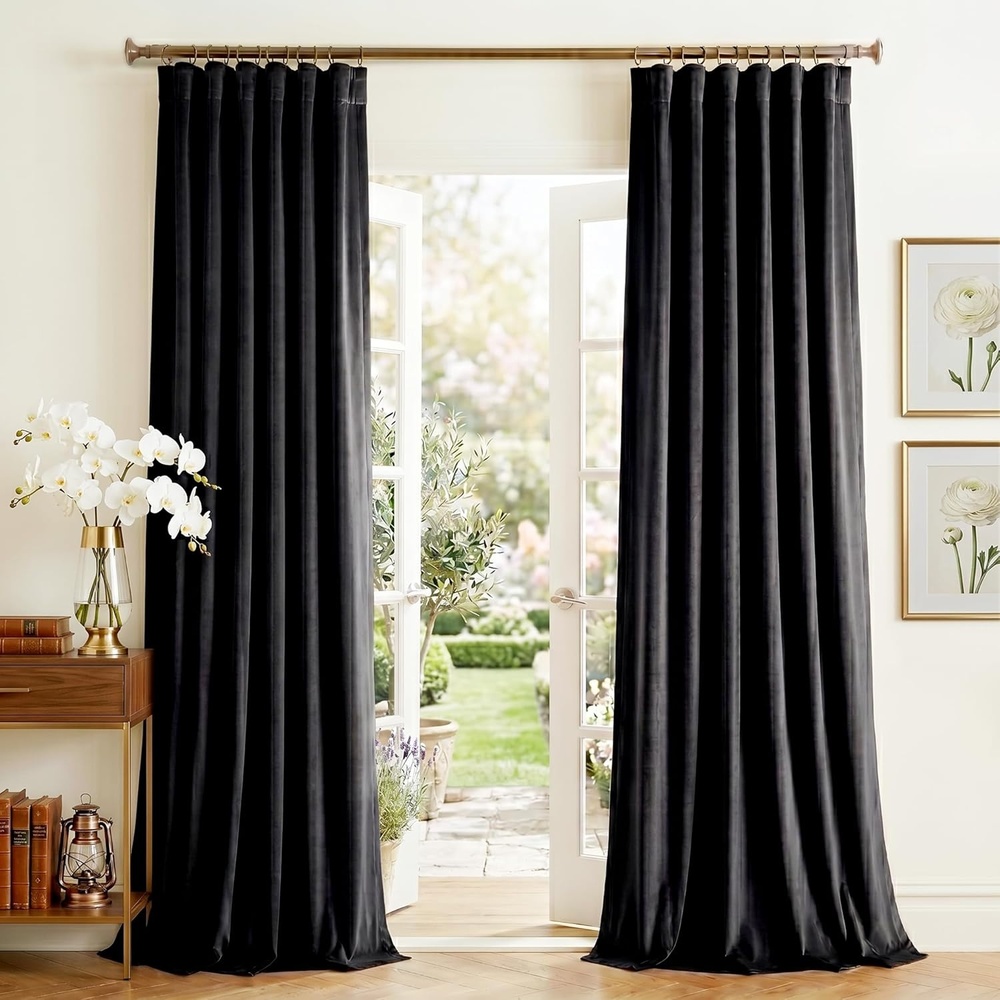 image:imageNICETOWN Olive Green Velvet Blackout Curtains 84 Long 52 Wide 2 PanelsBlack