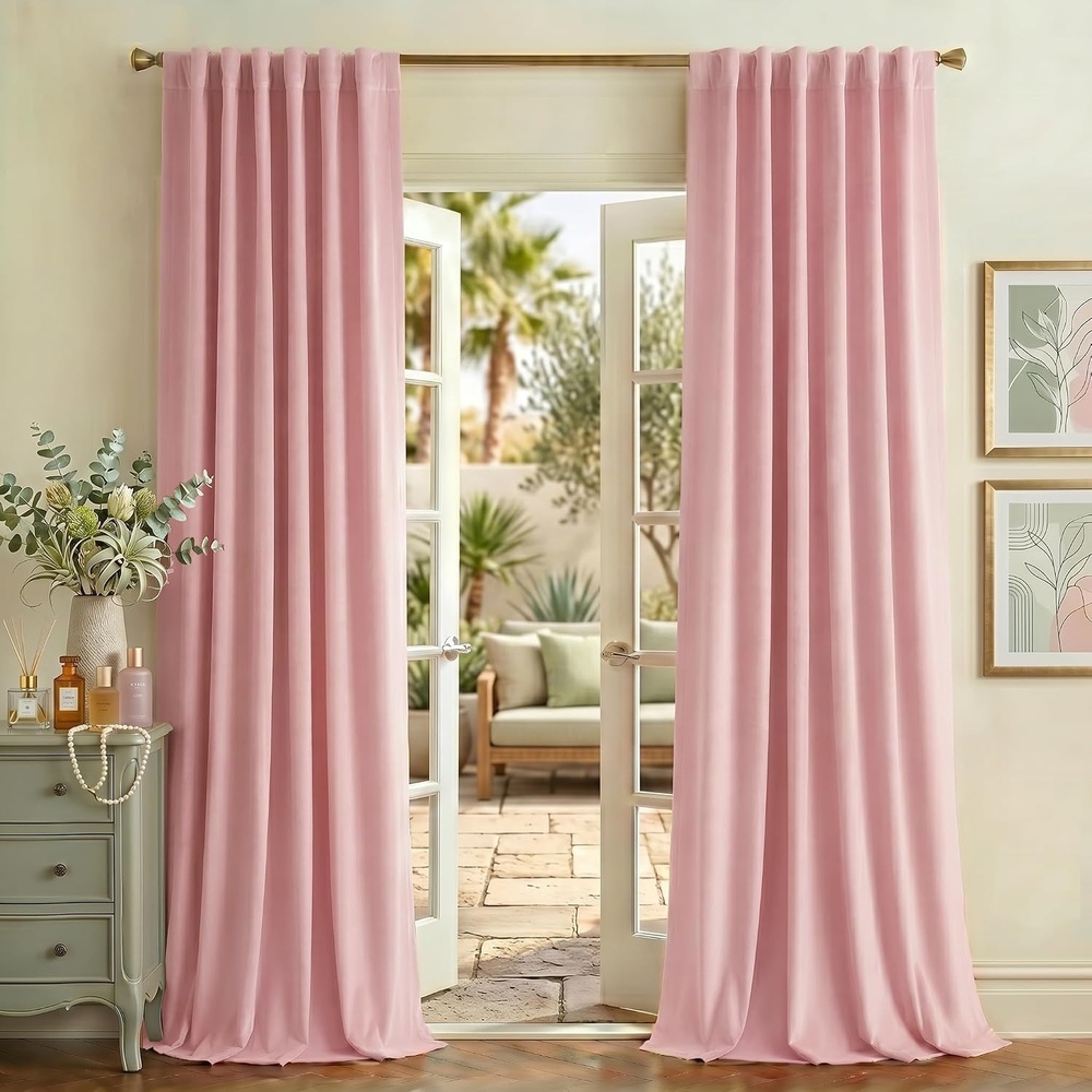 image:imageNICETOWN Olive Green Velvet Blackout Curtains 84 Long 52 Wide 2 PanelsBlush Pink
