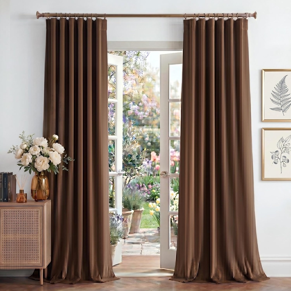 image:imageNICETOWN Olive Green Velvet Blackout Curtains 84 Long 52 Wide 2 PanelsBrown