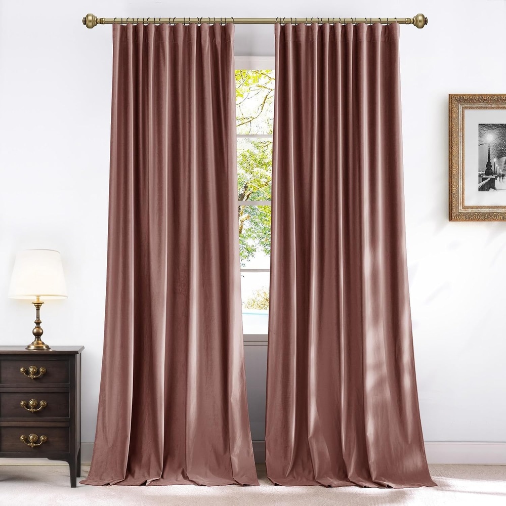 image:imageNICETOWN Olive Green Velvet Blackout Curtains 84 Long 52 Wide 2 PanelsDusty Rose Pink