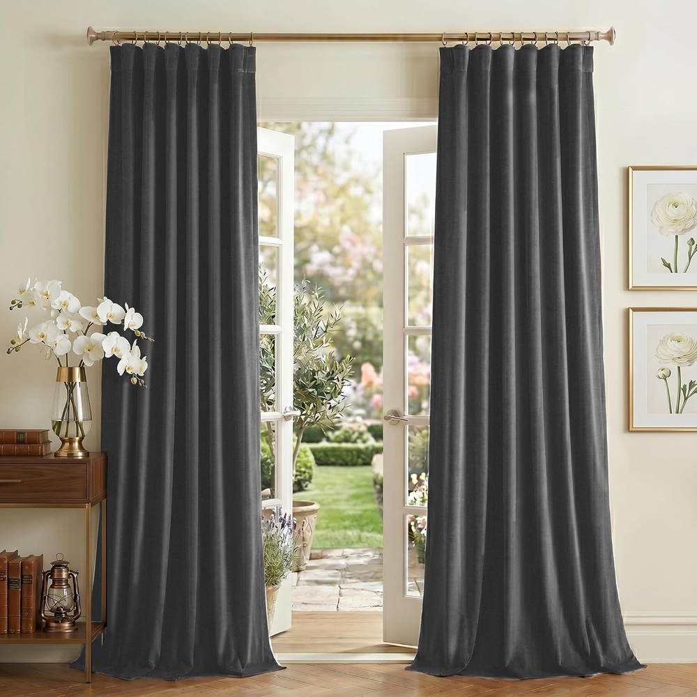 image:imageNICETOWN Olive Green Velvet Blackout Curtains 84 Long 52 Wide 2 PanelsGrey