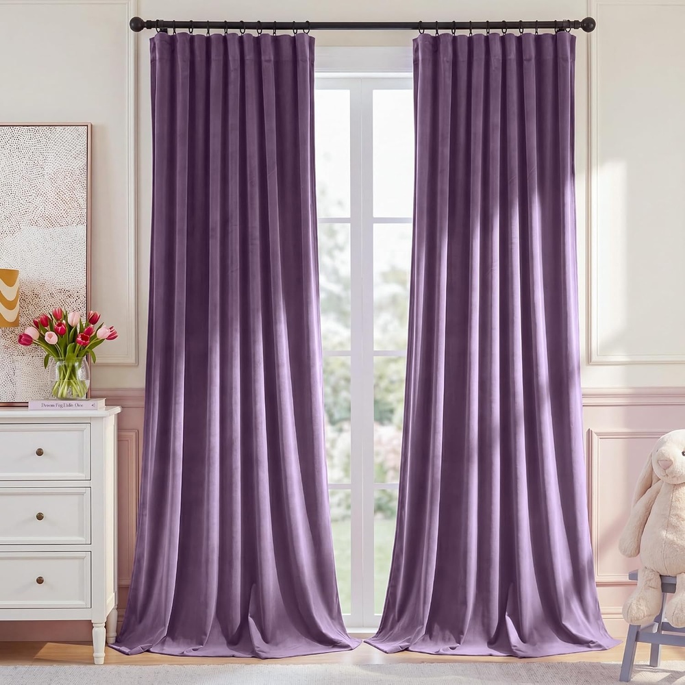 image:imageNICETOWN Olive Green Velvet Blackout Curtains 84 Long 52 Wide 2 PanelsLavender Purple