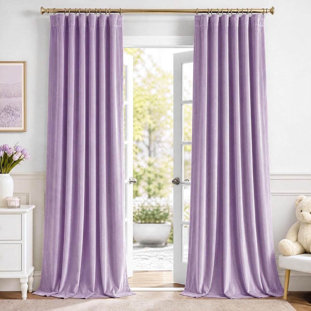 image:imageNICETOWN Olive Green Velvet Blackout Curtains 84 Long 52 Wide 2 PanelsLilac Purple