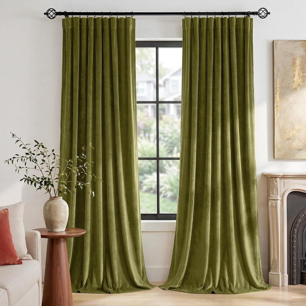 image:imageNICETOWN Olive Green Velvet Blackout Curtains 84 Long 52 Wide 2 PanelsMoss Green