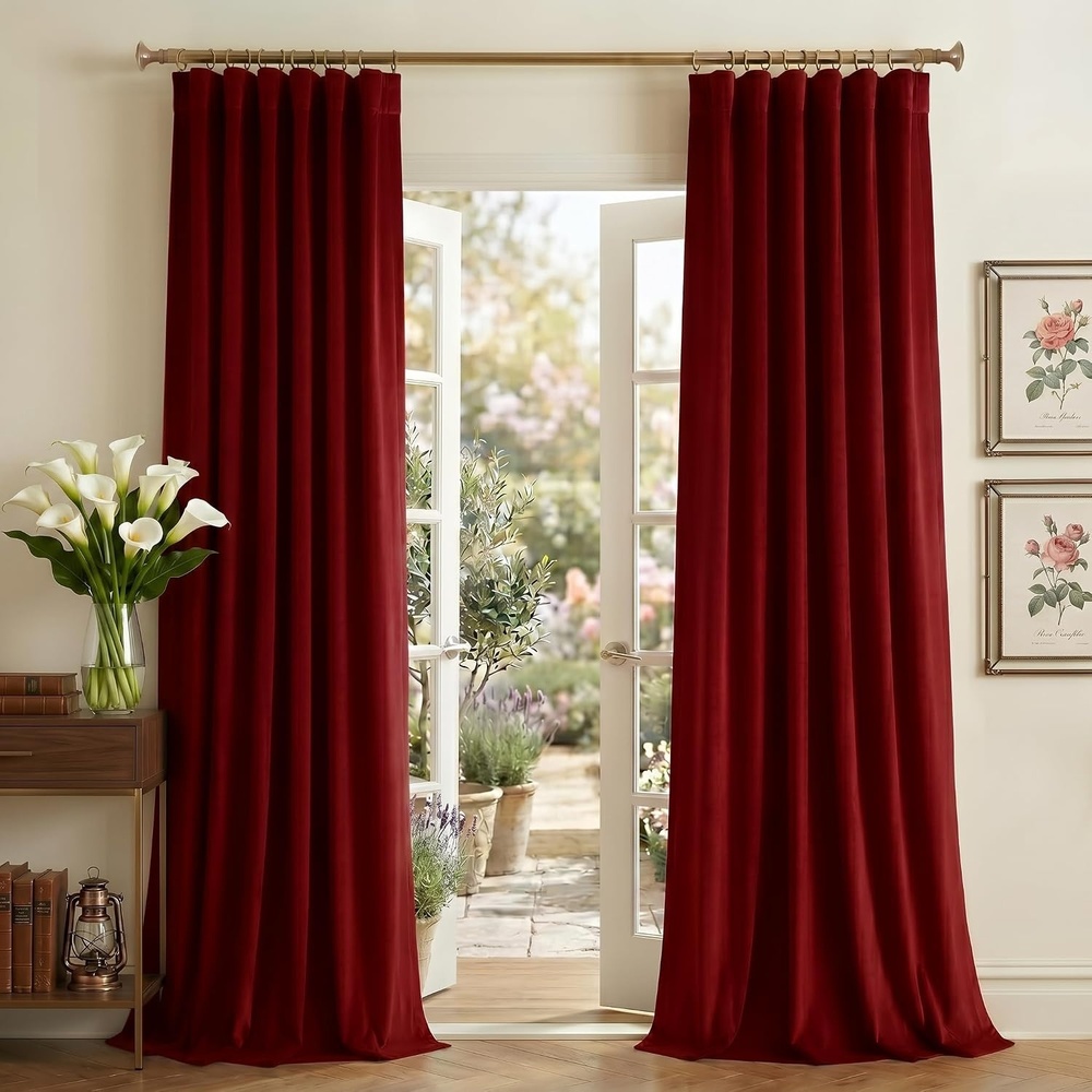 image:imageNICETOWN Olive Green Velvet Blackout Curtains 84 Long 52 Wide 2 PanelsRed
