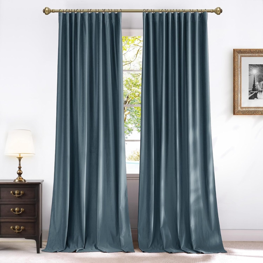 image:imageNICETOWN Olive Green Velvet Blackout Curtains 84 Long 52 Wide 2 PanelsSlate Blue