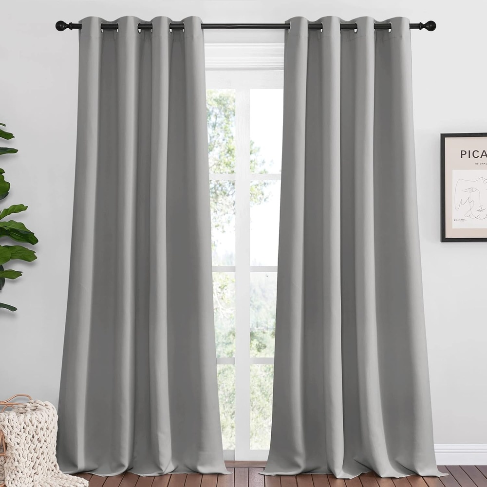 image:imageNICETOWN Silver Grey Room Darkening Curtain Panels 102 Long for RV 55 Width 2 Panels Play Room Studio Heat Block Out and Keep Warm Drapes Window Treatment Drapes for Doorway Entryway Patio