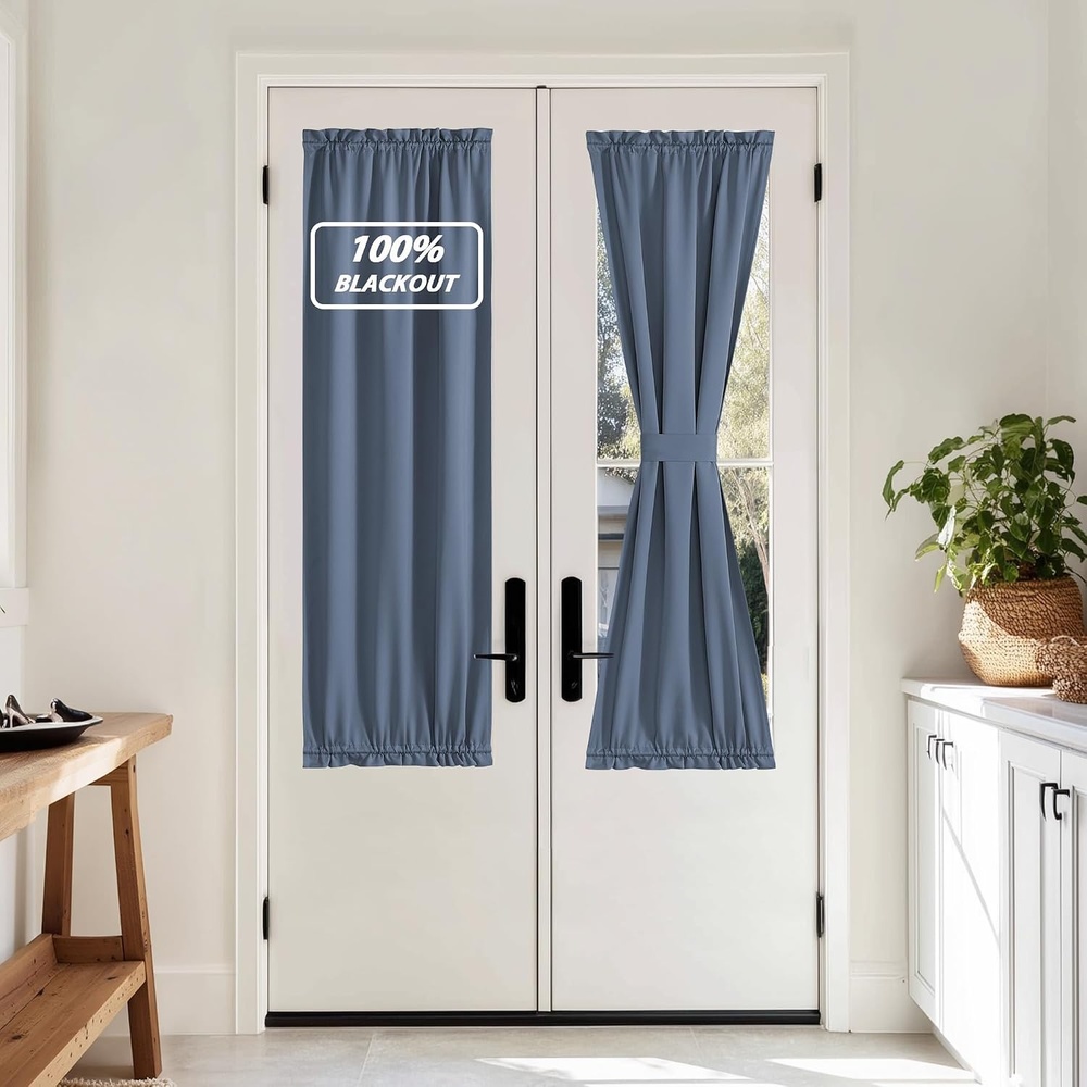 image:imageNICETOWN Stone Blue Blackout Door Curtains with Tieback for French Window100 Blackout Stone Blue