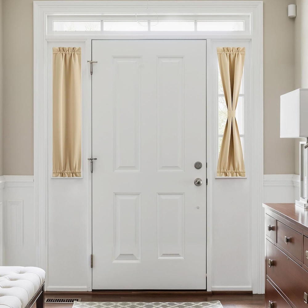image:imageNICETOWN Stone Blue Blackout Door Curtains with Tieback for French WindowBiscotti Beige