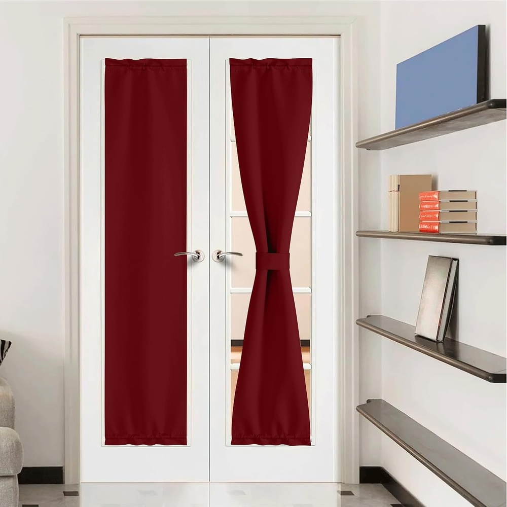 image:imageNICETOWN Stone Blue Blackout Door Curtains with Tieback for French WindowBurgundy