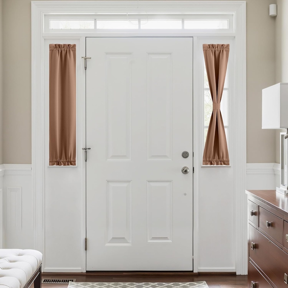 image:imageNICETOWN Stone Blue Blackout Door Curtains with Tieback for French WindowCappuccino