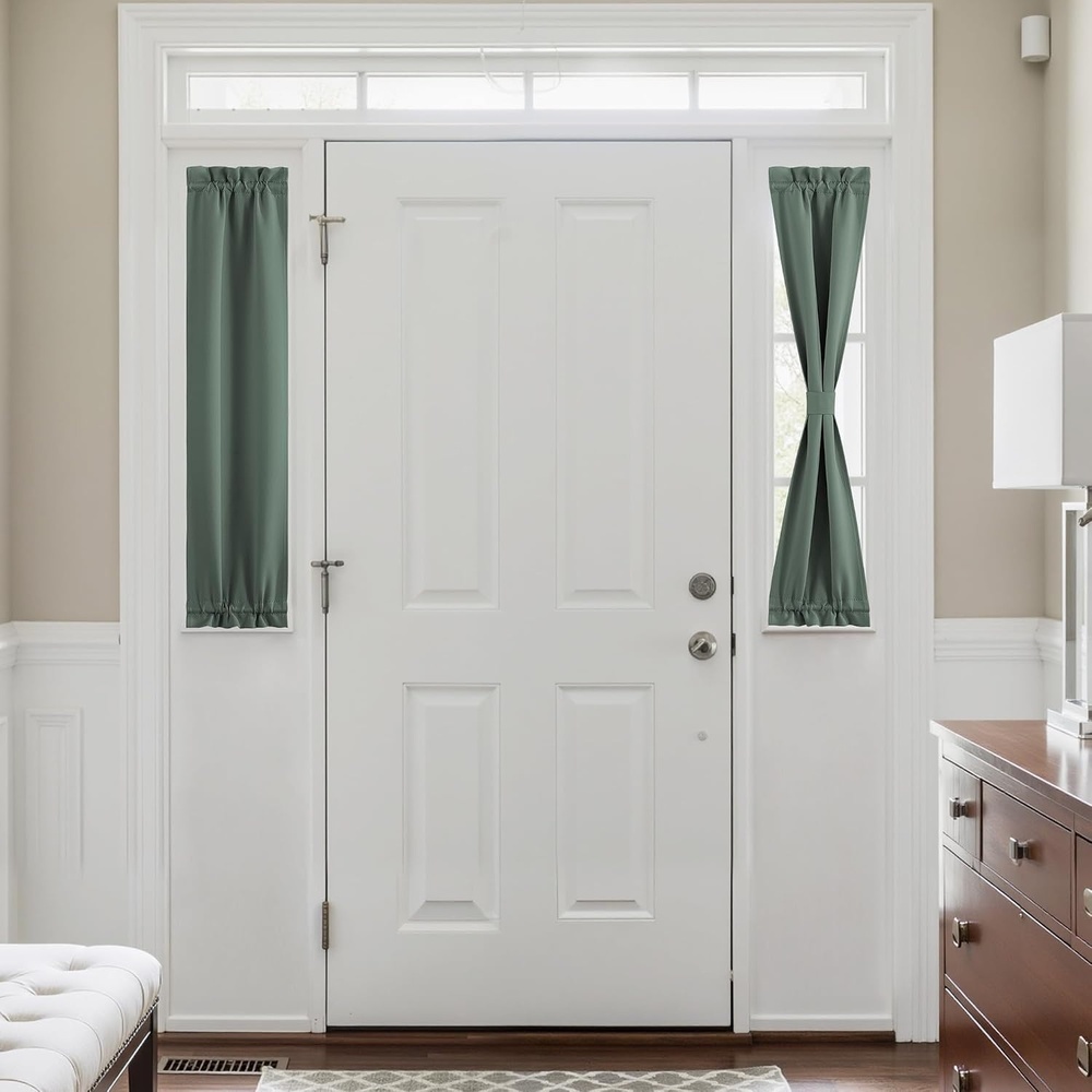image:imageNICETOWN Stone Blue Blackout Door Curtains with Tieback for French WindowDark Mallard