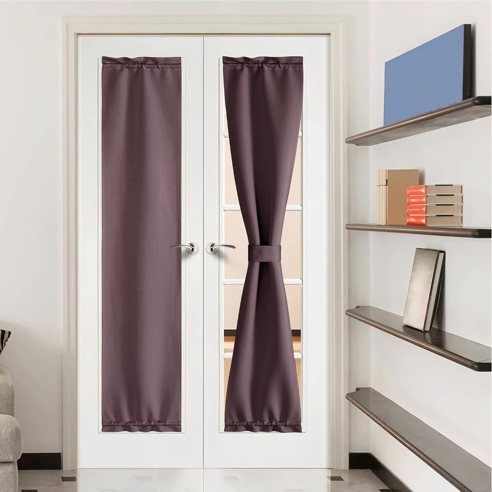image:imageNICETOWN Stone Blue Blackout Door Curtains with Tieback for French WindowDry Rose