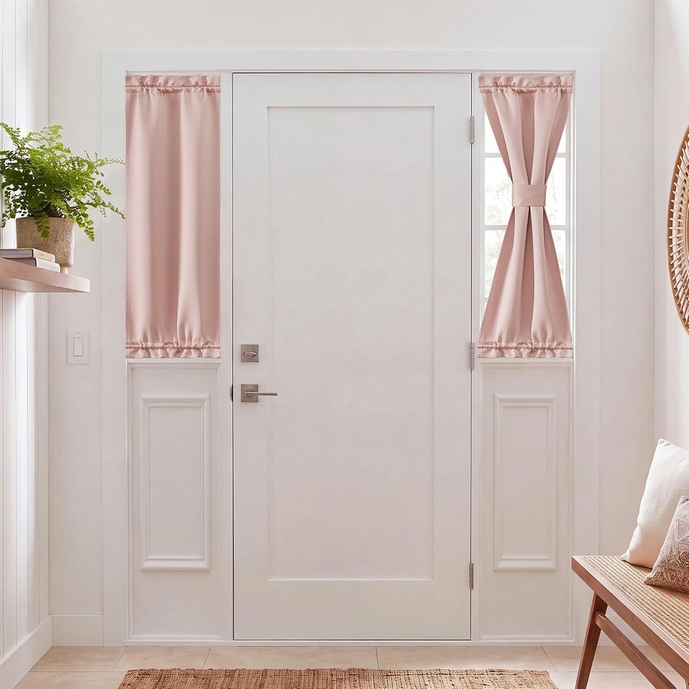 image:imageNICETOWN Stone Blue Blackout Door Curtains with Tieback for French WindowDusty Pink