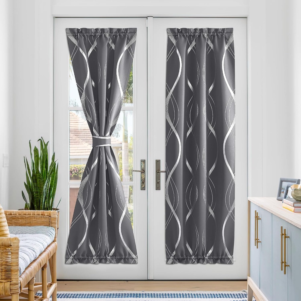 image:imageNICETOWN Stone Blue Blackout Door Curtains with Tieback for French WindowFoil Gray