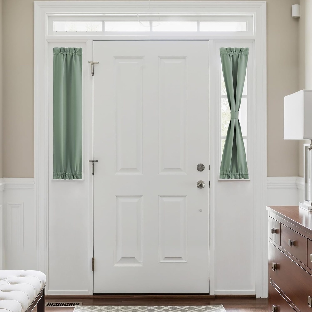 image:imageNICETOWN Stone Blue Blackout Door Curtains with Tieback for French WindowGreyish Green