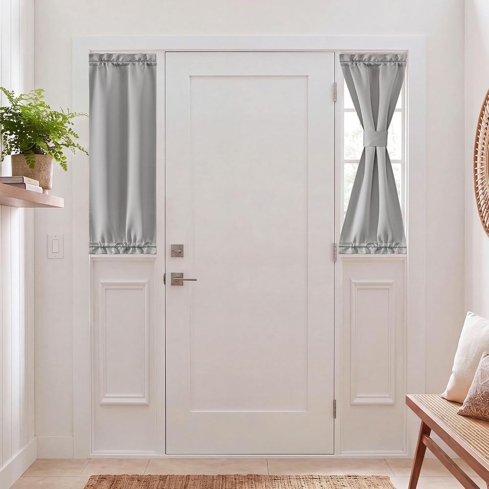 image:imageNICETOWN Stone Blue Blackout Door Curtains with Tieback for French WindowPewter