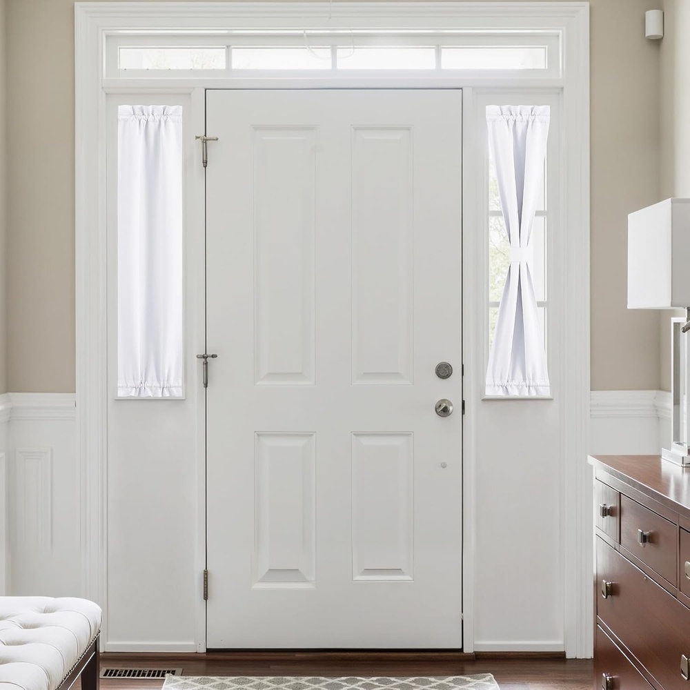image:imageNICETOWN Stone Blue Blackout Door Curtains with Tieback for French WindowPure White