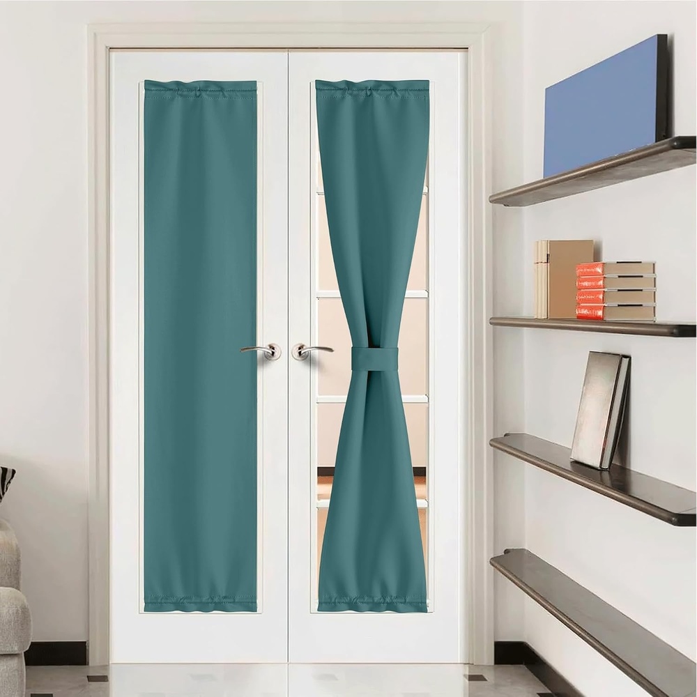 image:imageNICETOWN Stone Blue Blackout Door Curtains with Tieback for French WindowSea Teal