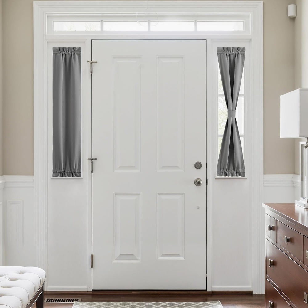 image:imageNICETOWN Stone Blue Blackout Door Curtains with Tieback for French WindowSilver Grey