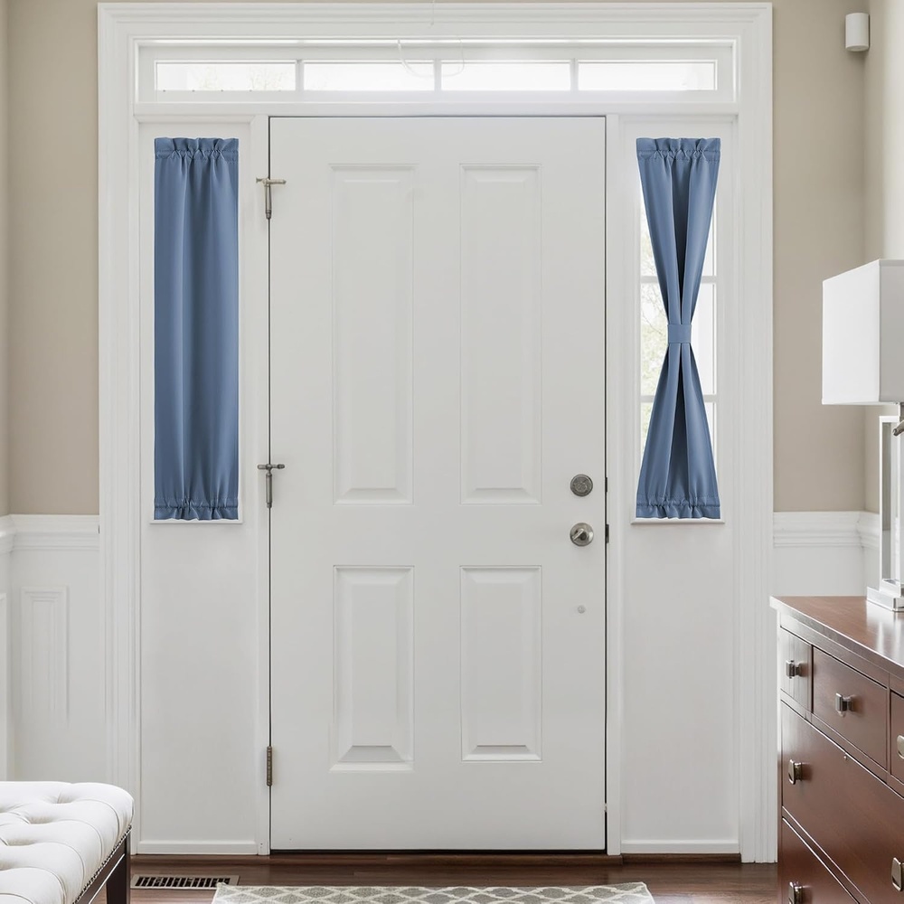 image:imageNICETOWN Stone Blue Blackout Door Curtains with Tieback for French WindowStone Blue