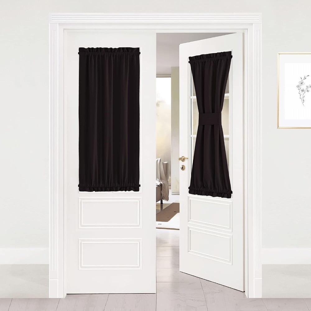 image:imageNICETOWN Stone Blue Blackout Door Curtains with Tieback for French WindowToffee Brown