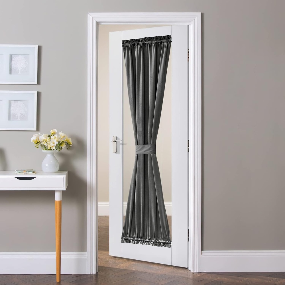 image:imageNICETOWN Stone Blue Blackout Door Curtains with Tieback for French WindowVelvetgrey