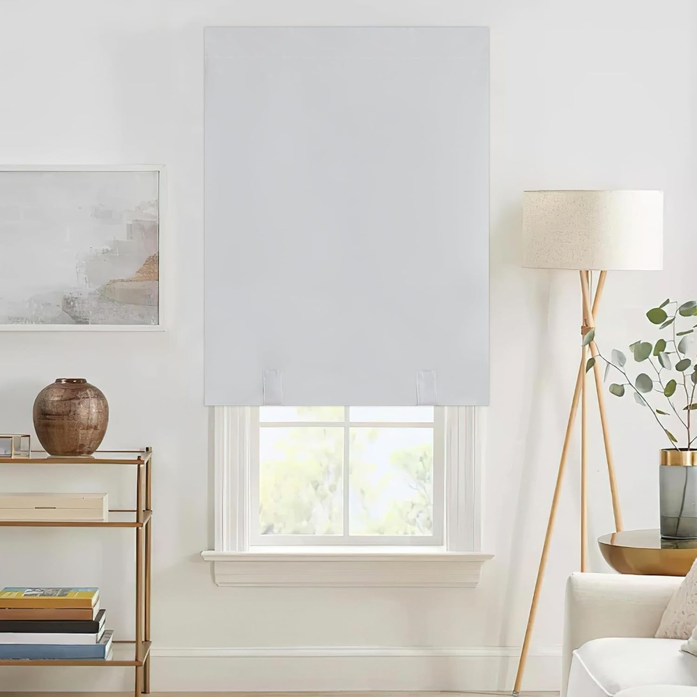 image:imageNICETOWN Stone Blue Blackout Door Curtains with Tieback for French WindowWith Pole  Greyish White