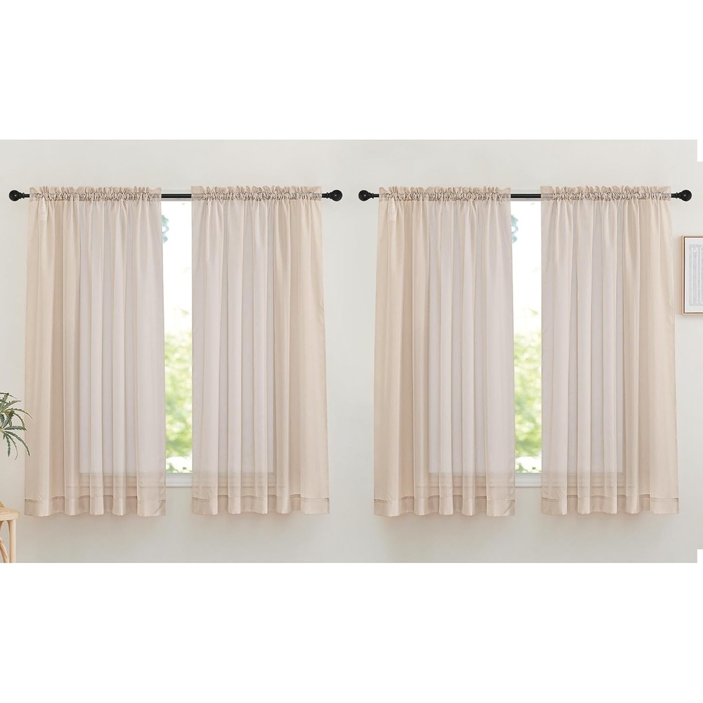 image:imageNICETOWN White Sheer Curtains 80 inches Long Rod Pocket Chic Soft Voile Sheer Light Filtering Doorway Window Curtains amp Drapes for Living RoomPorch 4 Panels White W54 x L80Taupe
