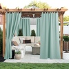 NICETOWN 2 Panels Outdoor Curtains for Patio Waterproof Vertical Blind, Detachable Sticky Tab Top Thermal Insulated Privacy Protected Outdoor Divider Window Treatment for Pergola, W52 x L108-Inch, Tan(Aqua Blue)