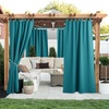 NICETOWN 2 Panels Outdoor Curtains for Patio Waterproof Vertical Blind, Detachable Sticky Tab Top Thermal Insulated Privacy Protected Outdoor Divider Window Treatment for Pergola, W52 x L108-Inch, Tan(Peacock Teal)