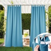NICETOWN 2 Panels Outdoor Curtains for Patio Waterproof Vertical Blind, Detachable Sticky Tab Top Thermal Insulated Privacy Protected Outdoor Divider Window Treatment for Pergola, W52 x L108-Inch, Tan(Teal Blue)