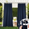 NICETOWN 2 Panels Outdoor Curtains for Patio Waterproof Vertical Blind, Detachable Sticky Tab Top Thermal Insulated Privacy Protected Outdoor Divider Window Treatment for Pergola, W52 x L108-Inch, Tan(Navy Blue)