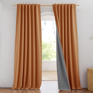 NICETOWN 100% Blackout Linen Curtains for Bedroom/Living Room 90″ L, 2 PCs(Burnt Orange)